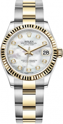 Rolex Datejust 31-278273 (Yellow Rolesor Oyster Bracelet, Gold Diamond-set White MOP Dial, Fluted Bezel)