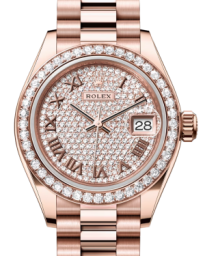 Rolex Lady-Datejust 28-279135RBR (Everose Gold President Bracelet, Diamond-paved Roman Dial, Diamond Bezel) (m279135rbr-0021)