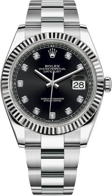 Rolex Datejust 41-126334 (Oystersteel Oyster Bracelet, Gold Diamond-set Bright-black Dial, Fluted Bezel)