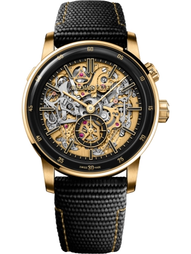 Audemars Piguet Code 11.59 41-26397QA.OO.D002KB.01 (Black Rubber-coated Strap, Black-lacquered Yellow Gold Openworked Index Dial, Yellow Gold Smooth Bezel)