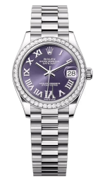 Rolex Datejust 31-278289RBR (White Gold President Bracelet, VI Diamond-set Aubergine Dial, Diamond Bezel)