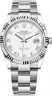 Rolex Datejust 36-126234 (Oystersteel Oyster Bracelet, White Roman Dial, Fluted Bezel)