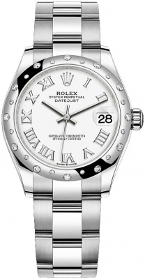 Rolex Datejust 31-278344RBR (Oystersteel Oyster Bracelet, White Roman Dial, Domed Diamond Bezel)