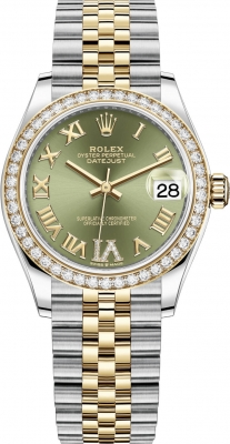 Rolex Datejust 31-278383RBR (Yellow Rolesor Jubilee Bracelet, VI Diamond-set Olive-green Dial, Diamond Bezel)