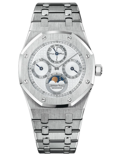 Audemars Piguet Royal Oak 39-25820SP.OO.0944SP.03 (Platinum & Stainless Steel Bracelet, Grand Tapisserie Silver-toned Index Dial, Platinum Smooth Bezel)