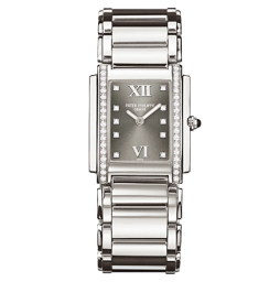 Patek Philippe Twenty~4 25.1x30-4910/10A-010 (Stainless Steel Bracelet, Diamond-set Eternal-gray Roman Dial, Diamond Bezel) (4910/10A-010)