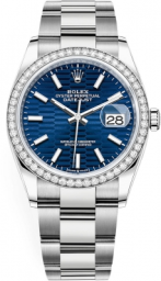 Rolex Datejust 36-126284RBR (Oystersteel Oyster Bracelet, Bright-blue Fluted Index Dial, Diamond Bezel) (m126284rbr-0042)