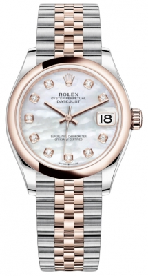 Rolex Datejust 31-278241 (Everose Rolesor Jubilee Bracelet, Gold Diamond-set White MOP Dial, Domed Bezel)