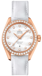 Omega Seamaster Aqua Terra 150M 34-231.58.34.20.55.003 (White Alligator Leather Strap, Vertical-teak White MOP Diamond Index Dial, Sedna Gold Diamond-set Bezel) (Omega 231.58.34.20.55.003)