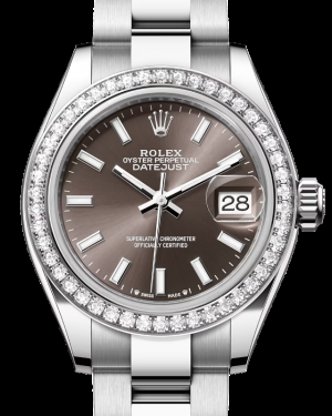 Rolex Lady-Datejust 28-279384RBR (Oystersteel Oyster Bracelet, Dark-grey Index Dial, Diamond Bezel)