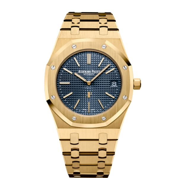 Audemars Piguet Royal Oak 39-15202BA.OO.1240BA.01.A (Yellow Gold Bracelet, Grande Tapisserie Blue Index Dial, Yellow Gold Smooth Bezel)