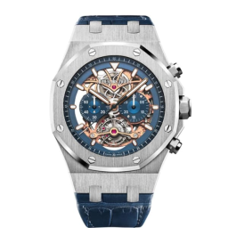 Audemars Piguet Royal Oak 44-26347PT.OO.D315CR.01 (Blue Alligator Leather Strap, Transparent Sapphire Openworked Index Dial, Platinum Smooth Bezel) (26347PT.OO.D315CR.01)