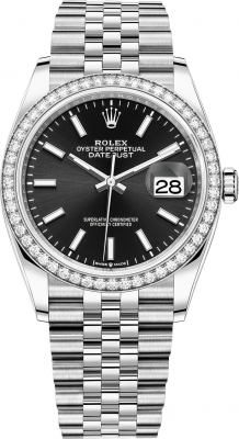 Rolex Datejust 36-126284RBR (Oystersteel Jubilee Bracelet, Bright-black Index Dial, Diamond Bezel)