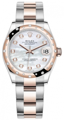 Rolex Datejust 31-278341RBR (Everose Rolesor Oyster Bracelet, Gold Diamond-set White MOP Dial, Domed Diamond Bezel)