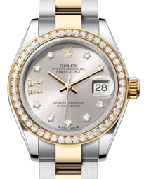 Rolex Lady-Datejust 28-279383RBR (Yellow Rolesor Oyster Bracelet, Gold Diamond IX-set Silver Dial, Diamond Bezel) (m279383rbr-0004)