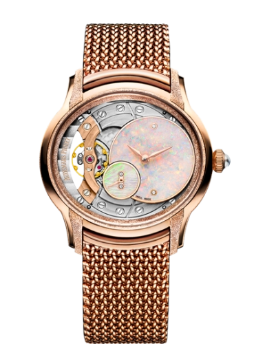 Audemars Piguet Millenary 39.5-77244OR.GG.1272OR.01 (Pink Gold Mesh Bracelet, White Opal Off-centred Disc Openworked Dial, Frosted Pink Gold Bezel)