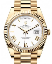 Rolex Day-Date 40-228238 (Yellow Gold President Bracelet, White Roman Dial, Fluted Bezel) (m228238-0042)