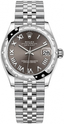Rolex Datejust 31-278344RBR (Oystersteel Jubilee Bracelet, Dark-grey Roman Dial, Domed Diamond Bezel)