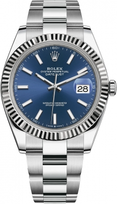 Rolex Datejust 41-126334 (Oystersteel Oyster Bracelet, Bright-blue Index Dial, Fluted Bezel)