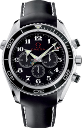 Omega Seamaster Planet Ocean 600M 45.5-222.32.46.50.01.001 (Black Leather Strap, Black Arabic Dial, Rotating Black Ceramic Bezel) (Omega 222.32.46.50.01.001)