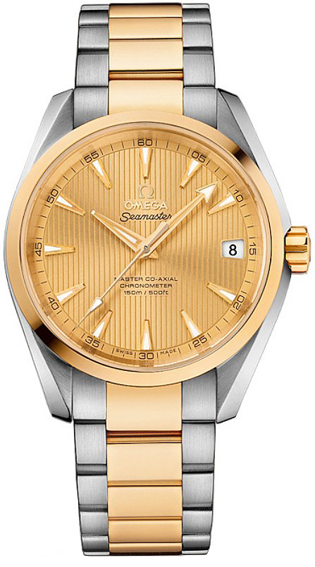 Omega Seamaster Aqua Terra 150M 38.5-231.20.39.21.08.001 (Yellow Gold & Stainless Steel Bracelet, Vertical-teak Sun-brushed Champagne Index Dial, Yellow Gold Bezel)