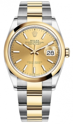Rolex Datejust 36-126203 (Yellow Rolesor Oyster Bracelet, Champagne Index Dial, Domed Bezel)