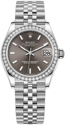 Rolex Datejust 31-278384RBR (Oystersteel Jubilee Bracelet, Dark-grey Index Dial, Diamond Bezel)