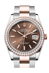 Rolex Datejust 36-126281RBR (Everose Rolesor Oyster Bracelet, Chocolate Index Dial, Diamond Bezel)