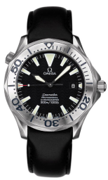 Omega Seamaster Diver 300M 41-2991.50.91 (Black Leather Strap, Wave-embossed Black Index Dial, Rotating Titanium Bezel) (Omega 2991.50.91)