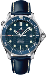 Omega Seamaster Diver 300M 41-2920.80.91 (Blue Leather Strap, Wave-embossed Blue Dot Index Dial, Rotating Blue Ceramic Bezel) (Omega 2920.80.91)