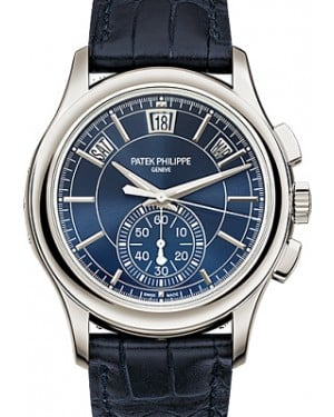 Patek Philippe Complications 42-5905P-001 (Navy-blue Alligator Leather Strap, Blue Sunburst Index Dial, Platinum Smooth Bezel)