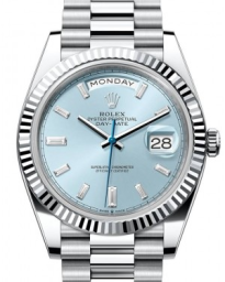 Rolex Day-Date 40-228236 (Platinum President Bracelet, Ice-blue Diamond-set Index Dial, Fluted Bezel) (m228236-0006)