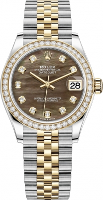 Rolex Datejust 31-278383RBR (Yellow Rolesor Jubilee Bracelet, Gold Diamond-set Black MOP Dial, Diamond Bezel)