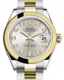 Rolex Lady-Datejust 28-279163 (Yellow Rolesor Oyster Bracelet, Gold Diamond-set Silver Dial, Domed Bezel) (m279163-0008)