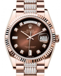 Rolex Day-Date 36-128235 (Everose Gold Diamond-set President Bracelet, Gold Diamond-set Brown Ombré Dial, Fluted Bezel) (m128235-0038)