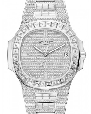 Patek Philippe Nautilus 40-5719/10G-010 (Baguette-cut Diamond-set White Gold Bracelet, Horizontal-embossed Diamond-paved Index Dial, Baguette-cut Diamond Bezel)