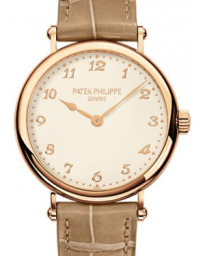 Patek Philippe Calatrava 34.6-7200R-001 (Matte Pearly-beige Alligator Leather Strap, Silvery-grained Arabic Dial, Rose Gold Smooth Bezel) (7200R-001)