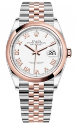 Rolex Datejust 36-126201 (Everose Rolesor Jubilee Bracelet, White Roman Dial, Domed Bezel)