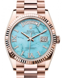 Rolex Day-Date 36-128235 (Everose Gold President Bracelet, VI IX Gold Diamond-set Turquoise Dial, Fluted Bezel) (m128235-0064)