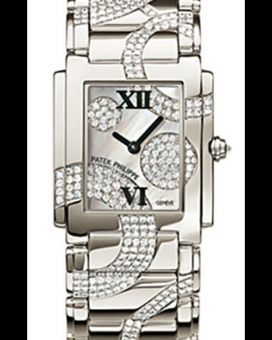 Patek Philippe Twenty~4 25x30-4910/49G-001 (Diamond-set White Gold Bracelet, Diamond-paved White-MOP Roman Dial, Diamond-set White Gold Bezel)