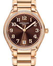 Patek Philippe Twenty~4 36-7300/1200R-001 (Rose Gold Bracelet, Brown Sunburst Arabic Dial, Diamond Bezel) (7300/1200R-001)