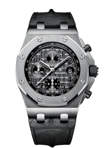 Audemars Piguet Royal Oak OffShore 42-26470ST.OO.A104CR.01 (Black Alligator Leather Strap, Méga Tapisserie Slate-grey Arabic Dial, Stainless Steel Smooth Bezel)