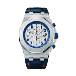 Audemars Piguet Royal Oak Offshore 42-26182ST.OO.D018CR.01 (Blue Alligator Leather Strap, Méga Tapisserie Silver-toned Arabic Dial, Stainless Steel Smooth Bezel) (26182ST.OO.D018CR.01)