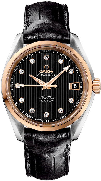 Omega Seamaster Aqua Terra 150M 38.5-231.23.39.21.51.001 (Black Alligator Leather Strap, Vertical-teak Black Diamond Index Dial, Red Gold Bezel)