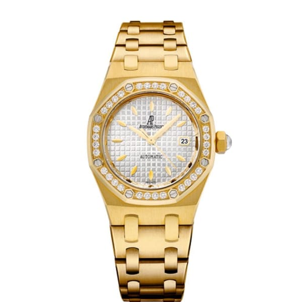 Audemars Piguet Royal Oak 33-77321BA.ZZ.1230BA.01 (Yellow Gold Bracelet, Grande Tapisserie Silver-toned Index Dial, Yellow Gold Diamond-set Bezel)