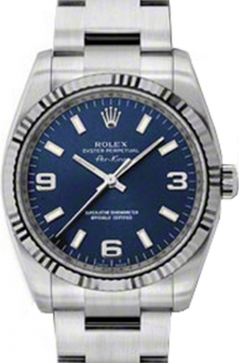 Rolex Air-King 34-114234 (Oystersteel Oyster Bracelet, Blue White-Arabic/Index Dial, Fluted Bezel)