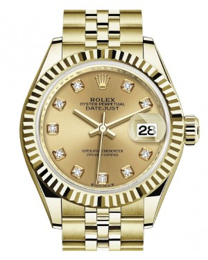 Rolex Lady-Datejust 28-279178 (Yellow Gold Jubilee Bracelet, Gold Diamond-set Champagne Dial, Fluted Bezel)