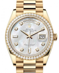 Rolex Day-Date 36-128348RBR (Yellow Gold President Bracelet, Gold Diamond-set White MOP Dial, Diamond Bezel) (m128348rbr-0017)