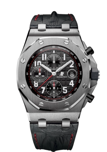 Audemars Piguet Royal Oak OffShore 42-26470ST.OO.A101CR.01 (Black Alligator Leather Strap, Méga Tapisserie Black Arabic Dial, Stainless Steel Smooth Bezel)