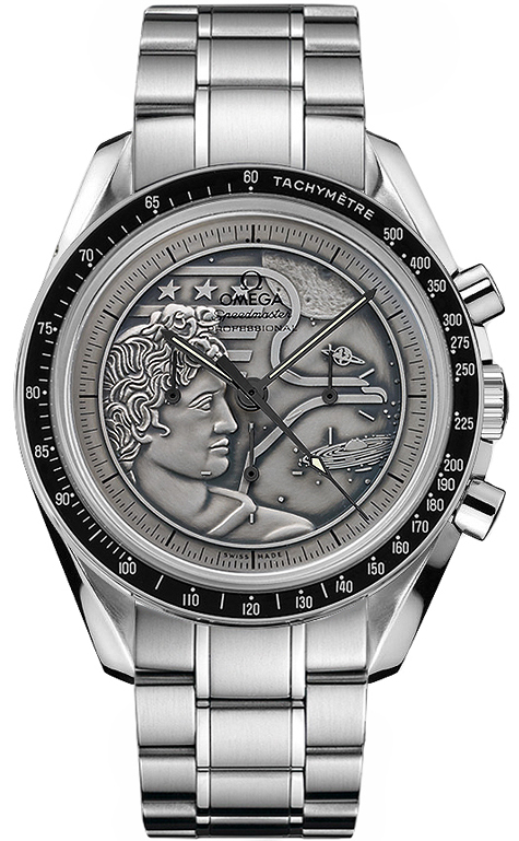 Omega Speedmaster Moonwatch 42-311.30.42.30.99.002 (Stainless Steel Bracelet, Apollo XVII Engraved and Hand-patina'd Silver Index Dial, Black Tachymeter Bezel)